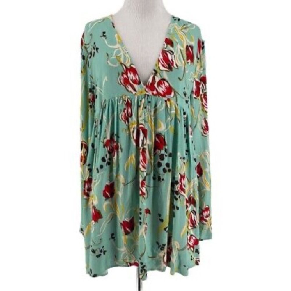 Free People Women's Green Floral Bella Printed Tunic Mini Dress Size XS NWT - Picture 9 of 9